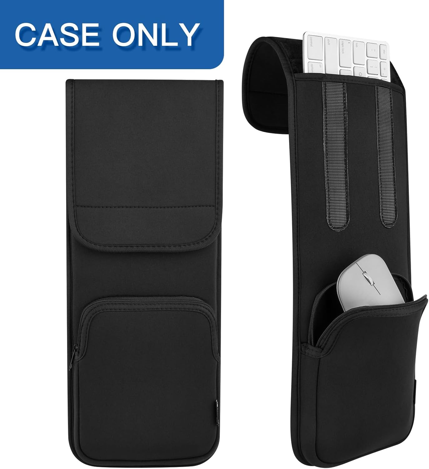 CaZLUTION Slim Neoprene Keyboard Sleeve Case for Wireless Keyboards (Fits 5.5" x 15.5" up to 5.5" x 17.7"), Protective Travel Storage with Mouse Pocket - Black