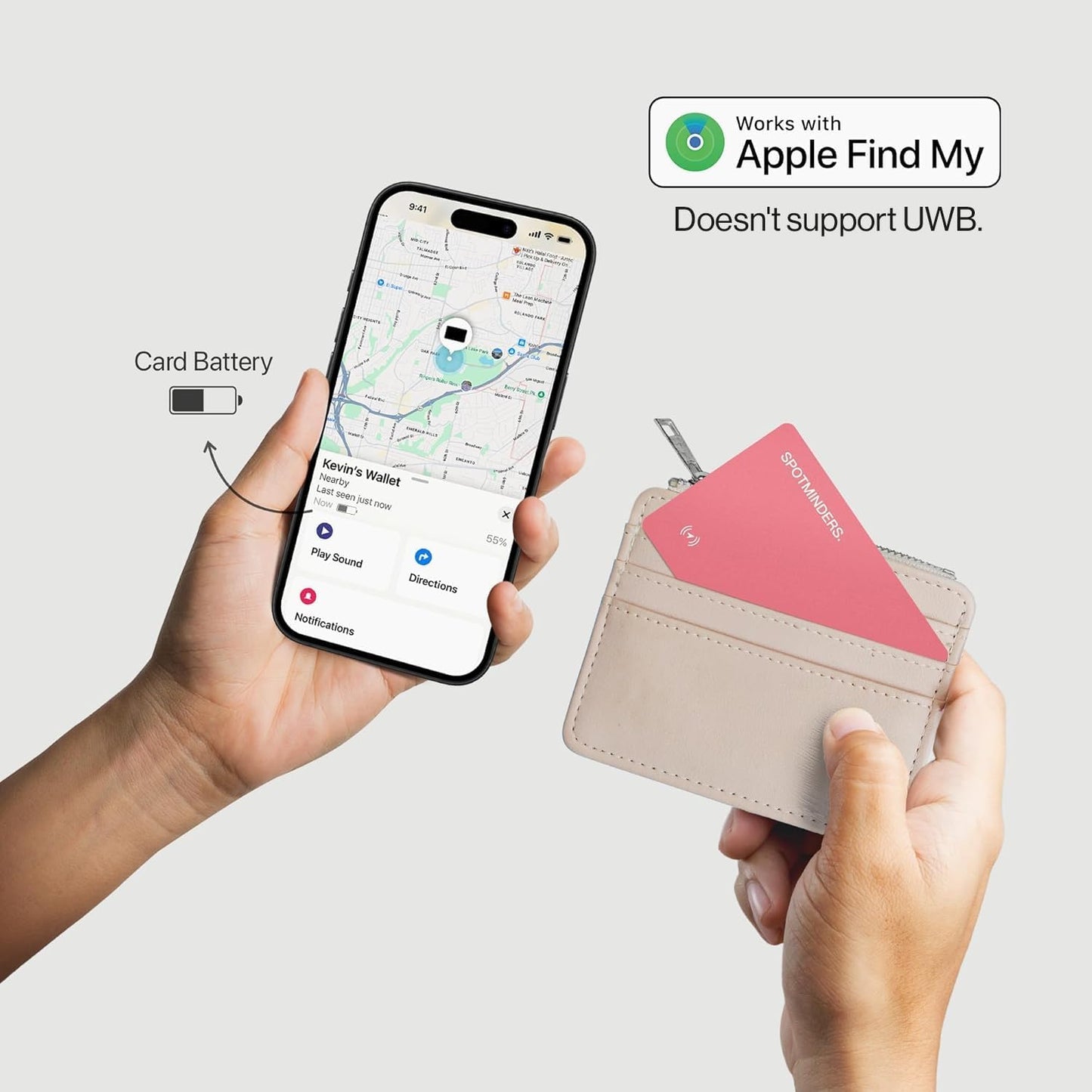 SPOTMINDERS Apple MFi Certified Wallet Tracker PRO for Travel Credit Card Design Works with Apple Find My IP68 Waterproof Rechargeable Tracking Card for Wallet Luggage Passport 0.07in Slim Item Finder