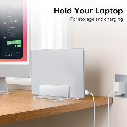 OMOTON Vertical Laptop Stand for Desk, Acrylic Dual Laptop Holder Desktop Clear Adjustable Dock for MacBook Pro Air, HP, All Gaming Laptops up to 17” (Clear, Dual Slot)