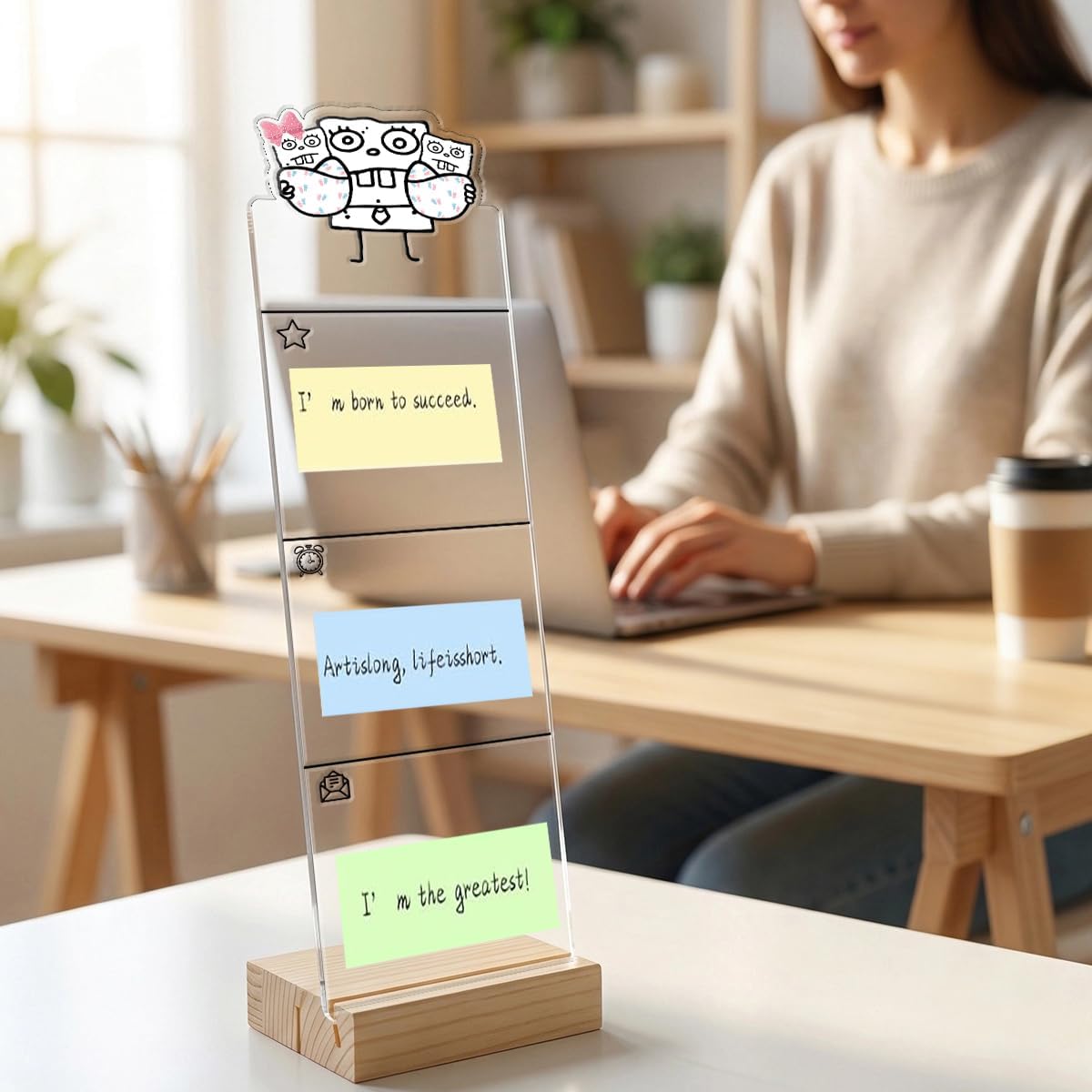Monitor Memo Board Computer Monitor Memo Board Sticky Note Organizer Hold On Partner Im Overstimulated Sign Acrylic Desk Accessories Removable Wooden Base Set Sticky Notes 100 Sheets 11.8×3.1 inches