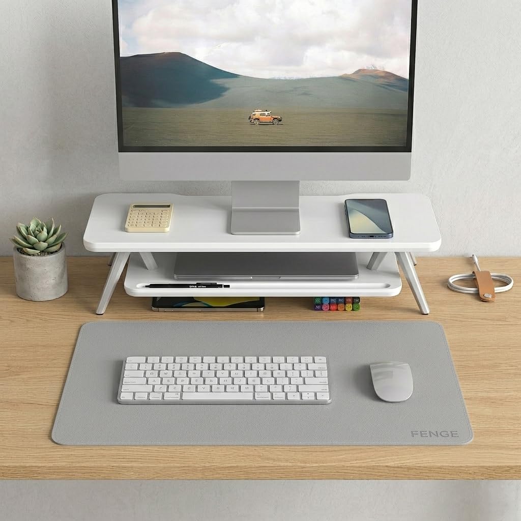 Fenge Desk Pad Mat, Water Resistant Mouse Pad, Double-Sided Mouse Mat with Anti-Slip Cork Base, Faux Leather Desk Blotter for Home Office, Laptop, Mouse, 23.6 x 13.8 Inches, Black
