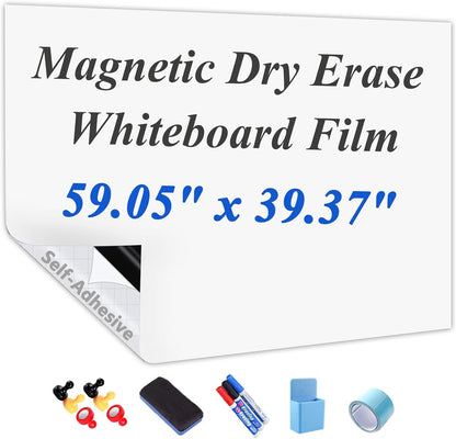 Self-Adhesive Dry Erase Whiteboard Sticker, 31.50" x 15.75" Magnetic Receptive White Board Wall Film, No Ghosting, Easy Write & Clean | Peel & Stick for Office, Home & Classroom,Incl. Accessories
