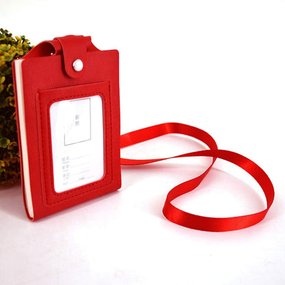 PU Leather Lanyard Meeting Notebook Neck Hanging Notepad with ID Slot and Pen, 3.5X5.1inch, Black