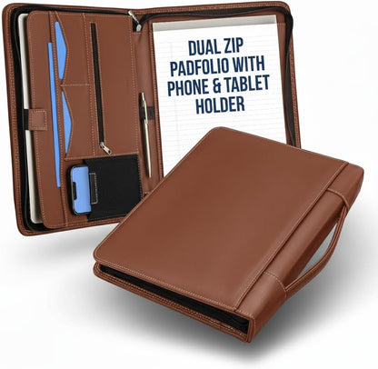 STYLIO Zipper Padfolio Portfolio Binder Organizer | Faux Leather Portfolio for Resume, Documents, Phone, Tablet, Business Supplies and Cards | Notebook Organizer with Letter Sized Notepad Included