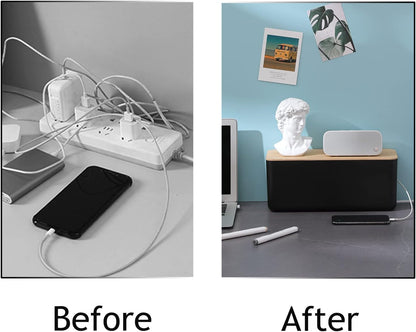 Changsuo Cable Management Box Set Cable Organizer Boxes for Extension Cord Power Stripe Surge Protector Wire Management Organizer Cover Hider for Desk Home Office Kitchen (Small & Large White)