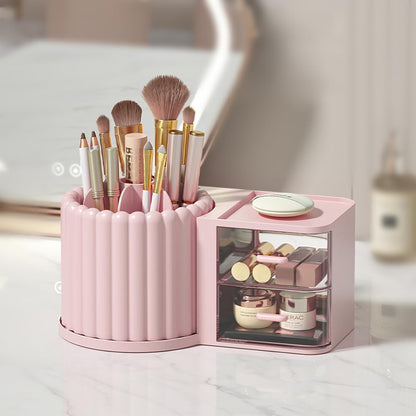 Anyoifax 360 Rotating Makeup Brush Holder 7 Slots Make Up Brush Organizer Removable Spinning Cosmetic Brushes Storage Pen Holder for Vanity, Dresser, Desk, White