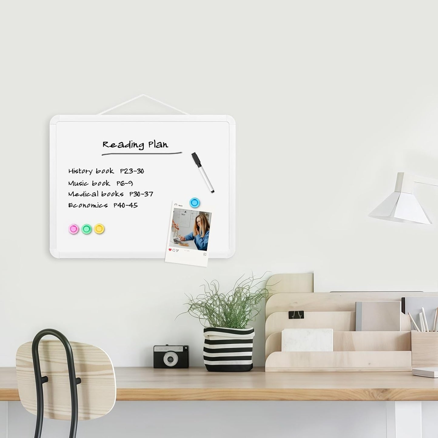 Small Dry Erase Board for Wall, 16" x 12" Double-Sided Hanging Whiteboard, Magnetic White Board with 4 Markers, 4 Magnets and 3 Mini Sticky Notes, Portable Whiteboard for Kids, School, Home, Office