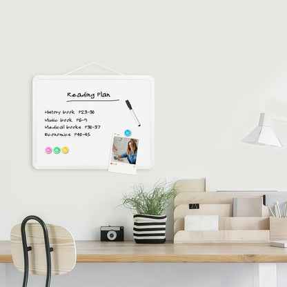 Small Dry Erase Board for Wall, 16" x 12" Double-Sided Hanging Whiteboard, Magnetic White Board with 4 Markers, 4 Magnets and 3 Mini Sticky Notes, Portable Whiteboard for Kids, School, Home, Office