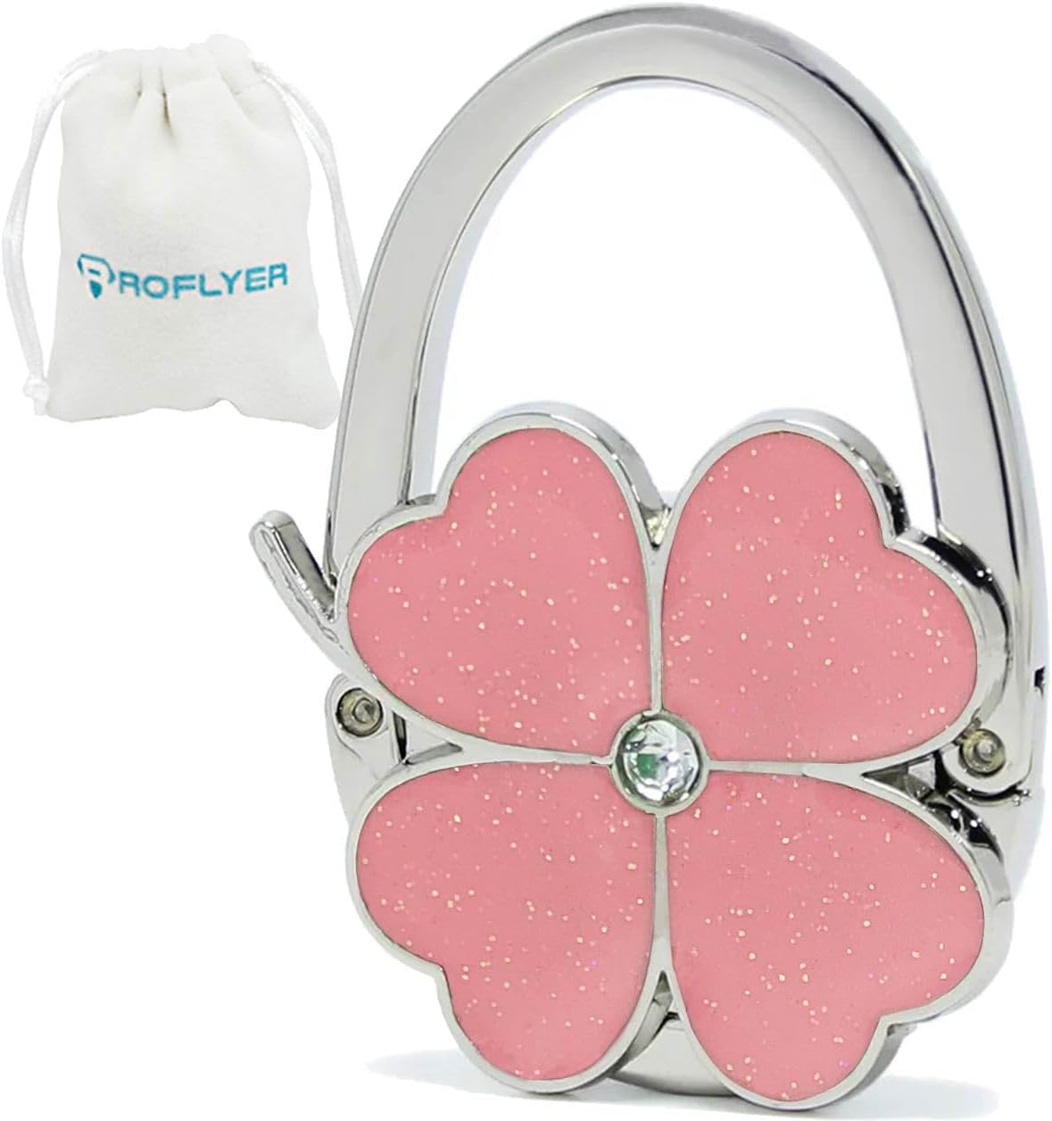 ROFLYER Clover Design Foldable Handbag Hanger Folding Purse Table Hook Holder(White)