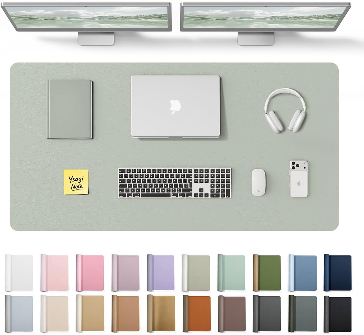 YSAGi Large Extended PU Leather Desk Pad Protector – Non-Slip Waterproof Desk Mat for Office & Home, Easy Clean Mouse Pad & Laptop Writing Blotter 35.4"x17" Black - Colors A