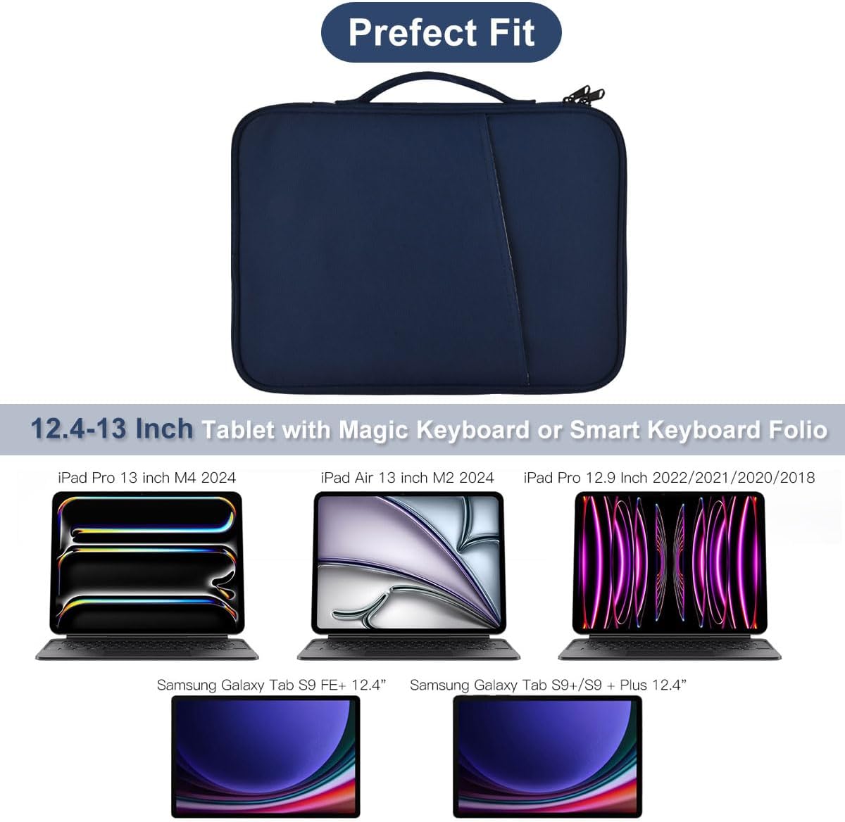12-12.9 Inch Tablet Sleeve Bag for 12.4" Samsung Galaxy Tab S10+ S9+ Plus/S8+/S7+ Plus/S7 FE,13" iPad Air M4 M3 M2/iPad Pro M5 M4/Pro 12.9"/Microsoft Surface Go 2 12.4"/Pro 11 10 Carrying Case-Black