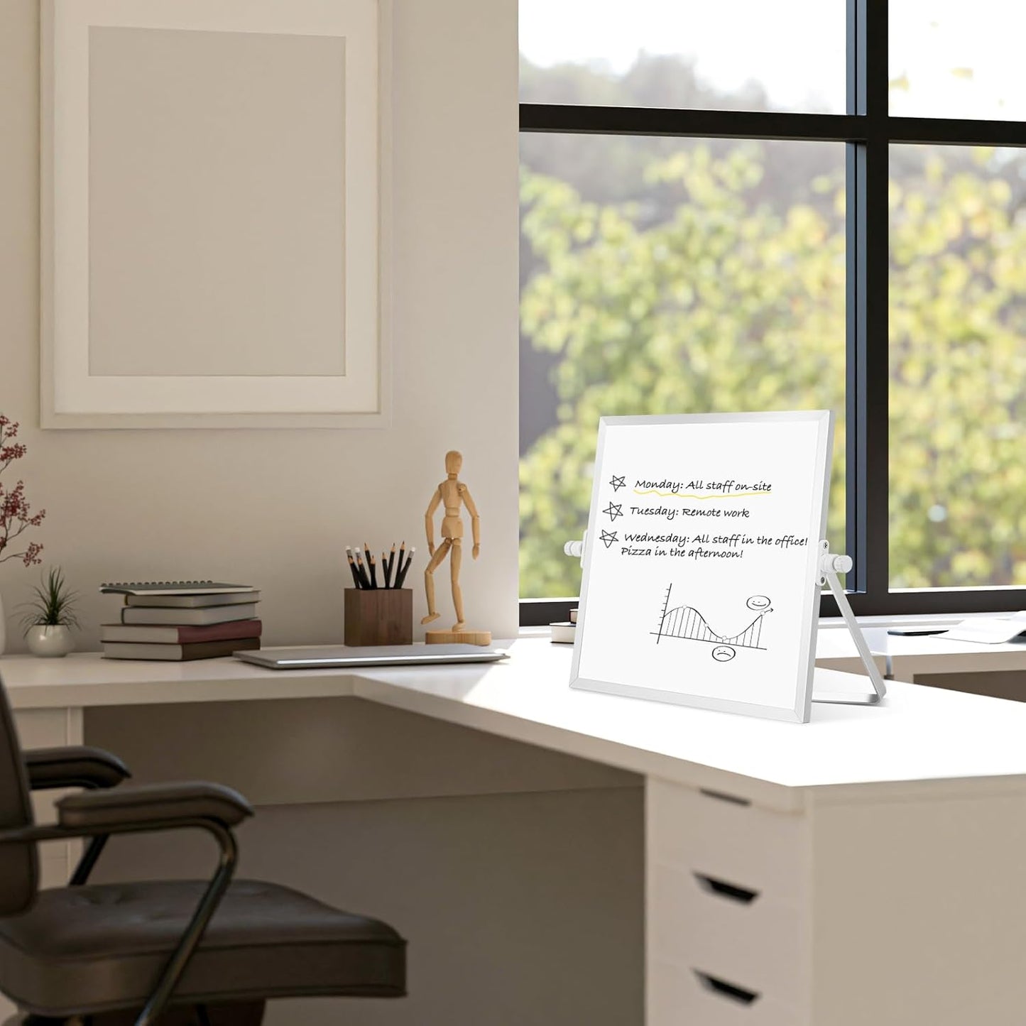 Dry Erase Magnetic White Board, 16" x 12" Double-Sided Desktop Whiteboard with Stand, Portable Small Whiteboard Set for Drawing, Office, Home
