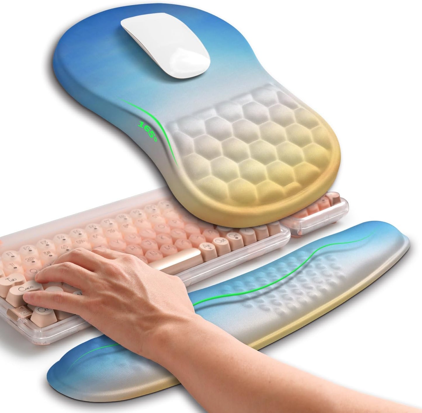 Hokafenle 2in1 Combination, Wave Keyboard Wrist Rest and Ergonomic Curvature Mouse Pad Wrist Support for Relieve Wrist Pain, Filled with Soft Cushion Memory Foam, Black