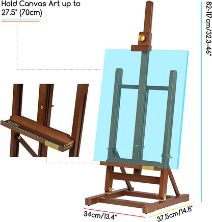 MEEDEN PRO Large Tabletop Painting Easel - Assembly-Free Desktop Art Easel for Canvas Up to 27.5" - H Frame Adjustable Beech Wood Stand Easel for Painting