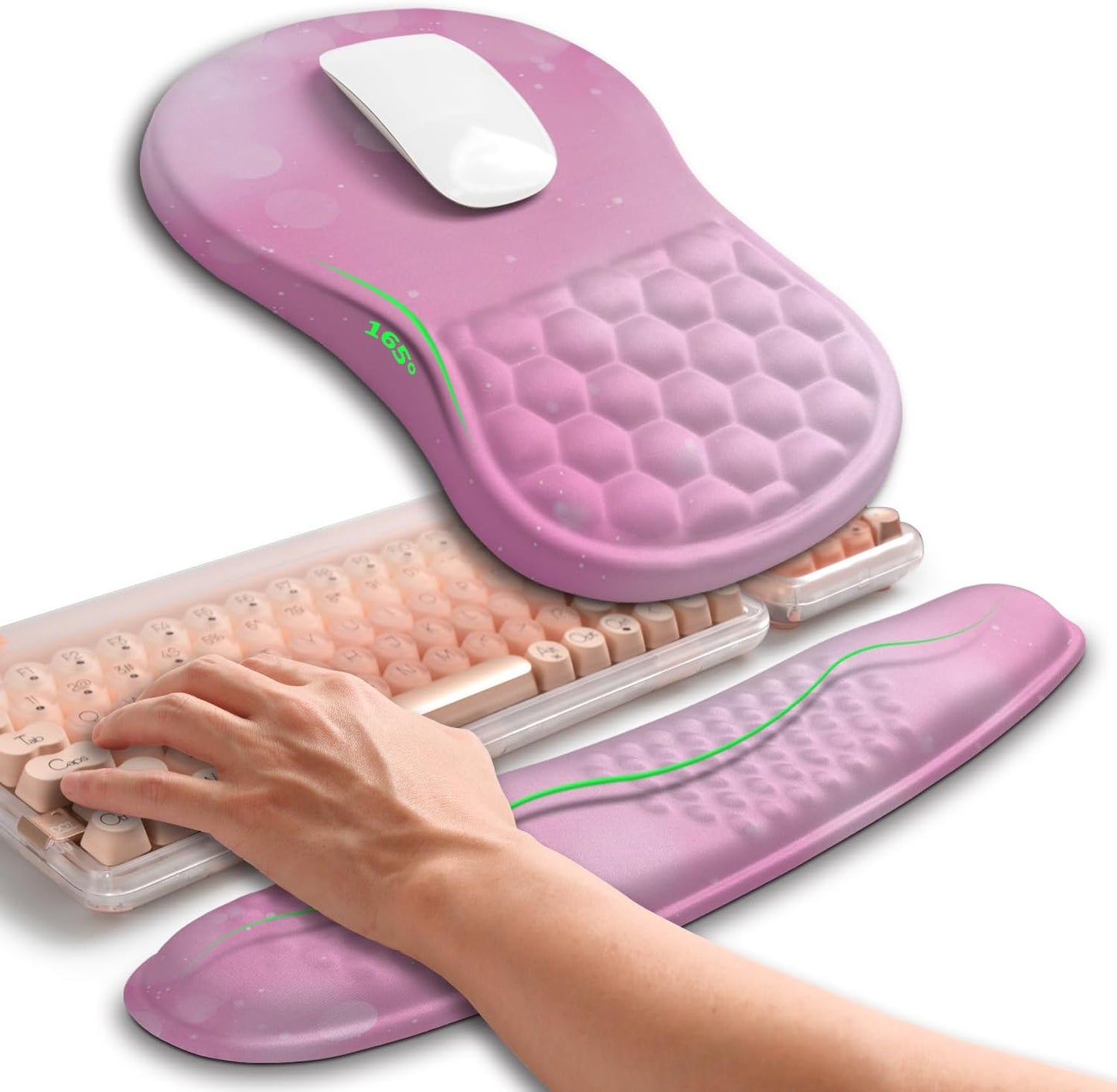 Hokafenle 2in1 Combination, Wave Keyboard Wrist Rest and Ergonomic Curvature Mouse Pad Wrist Support for Relieve Wrist Pain, Filled with Soft Cushion Memory Foam, Black