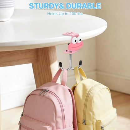 AULEEP 2 Pack Clamp-On Under Desk Bag Hook, Adjustable Purse Holder for Table with Cute DIY Stickers, 100 lbs Capacity Heavy-Duty Desk Organizer Hooks for Handbag, Backpack, Headphone, Black