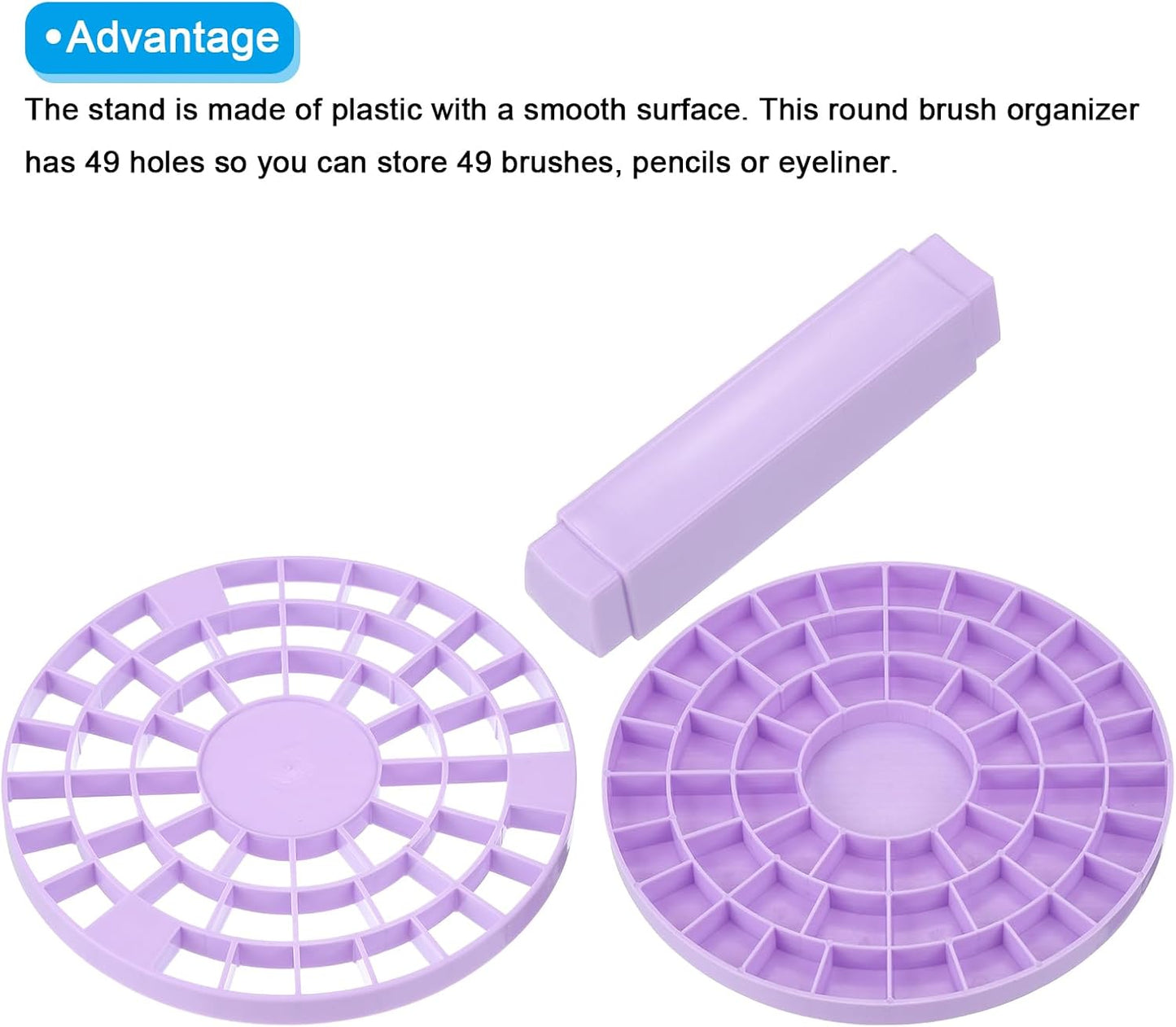 PATIKIL 1pcs White Minimalist Plastic Paint Brush Holder, 49 Holes Round Artist Desk Makeup Pencil Organizer