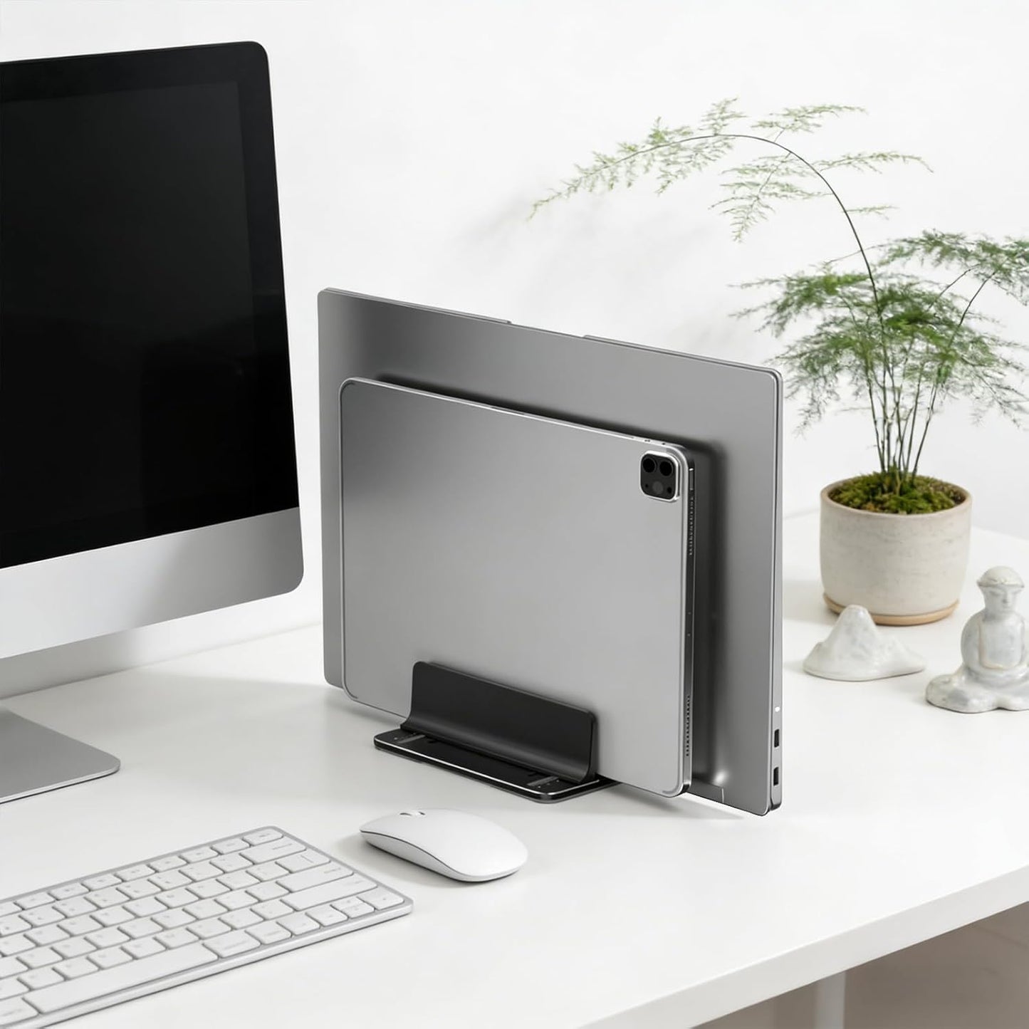 Vertical Laptop Stand for Desk Aluminum Book Holder with Adjustable Double Slot Desktop Accessories for MacBook Pro/Air Gaming Laptops, Black