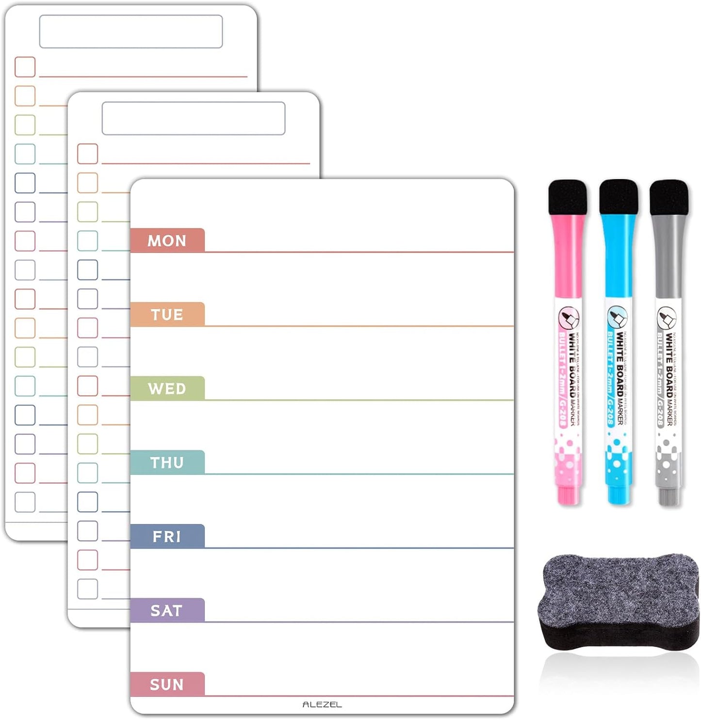 ALEZEL Weekly Calendar Whiteboard for Refrigerator, Magnetic Weekly Planner for Fridge - Set of Greenery Dry Erase Menu Board & 2 to Do List, 3 Markers + Eraser