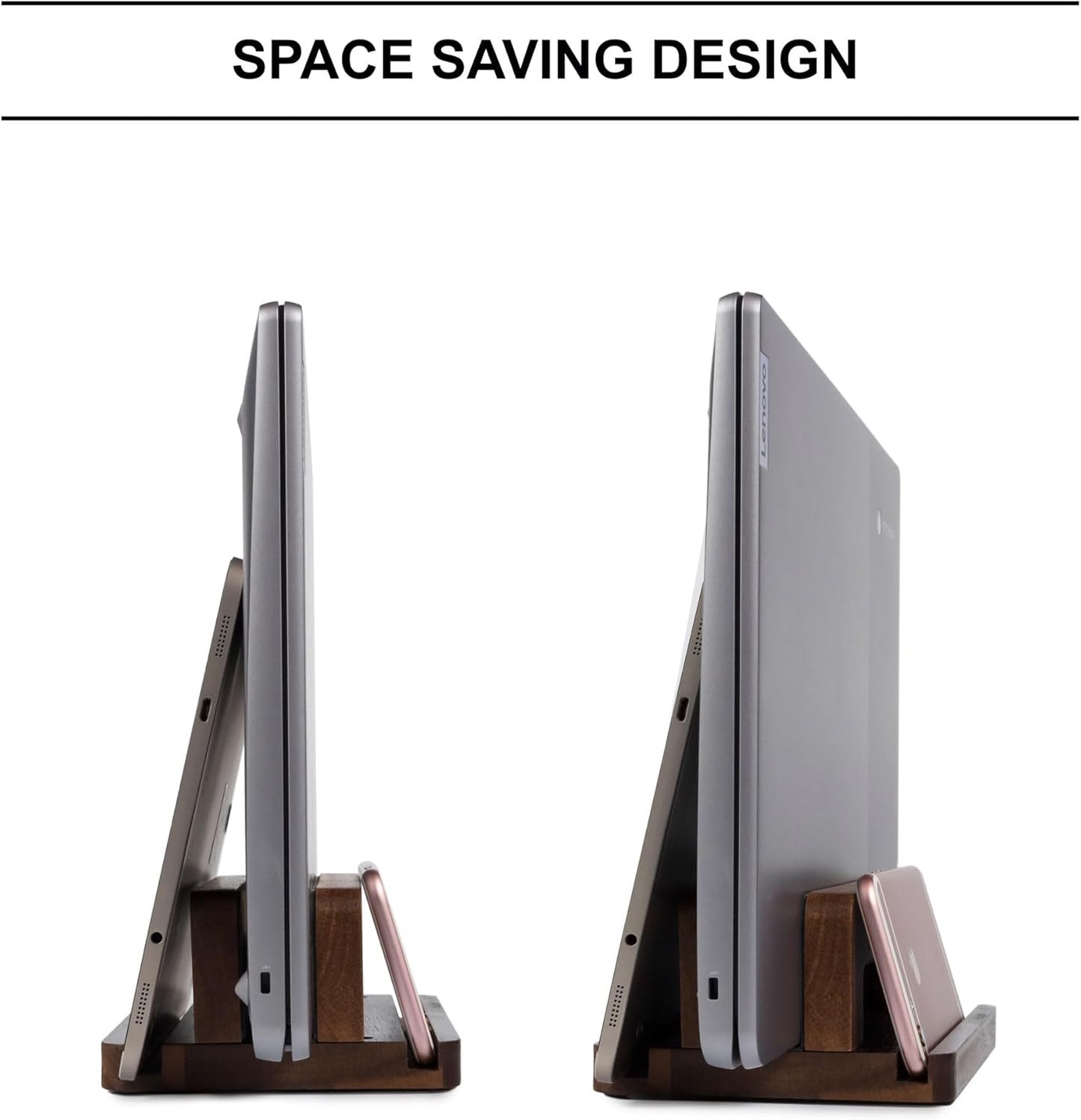 S&A WOODCRAFT 3 Slots Bamboo Wood Vertical Laptop Stand, Adjustable Wooden Laptop Holder, Non-Slip Laptop Dock Compatible with Apple MacBook, Microsoft Surface, Gaming Laptops, IPad, Tablets
