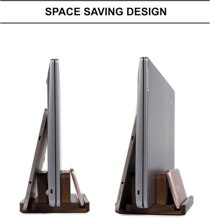 S&A WOODCRAFT 3 Slots Bamboo Wood Vertical Laptop Stand, Adjustable Wooden Laptop Holder, Non-Slip Laptop Dock Compatible with Apple MacBook, Microsoft Surface, Gaming Laptops, IPad, Tablets