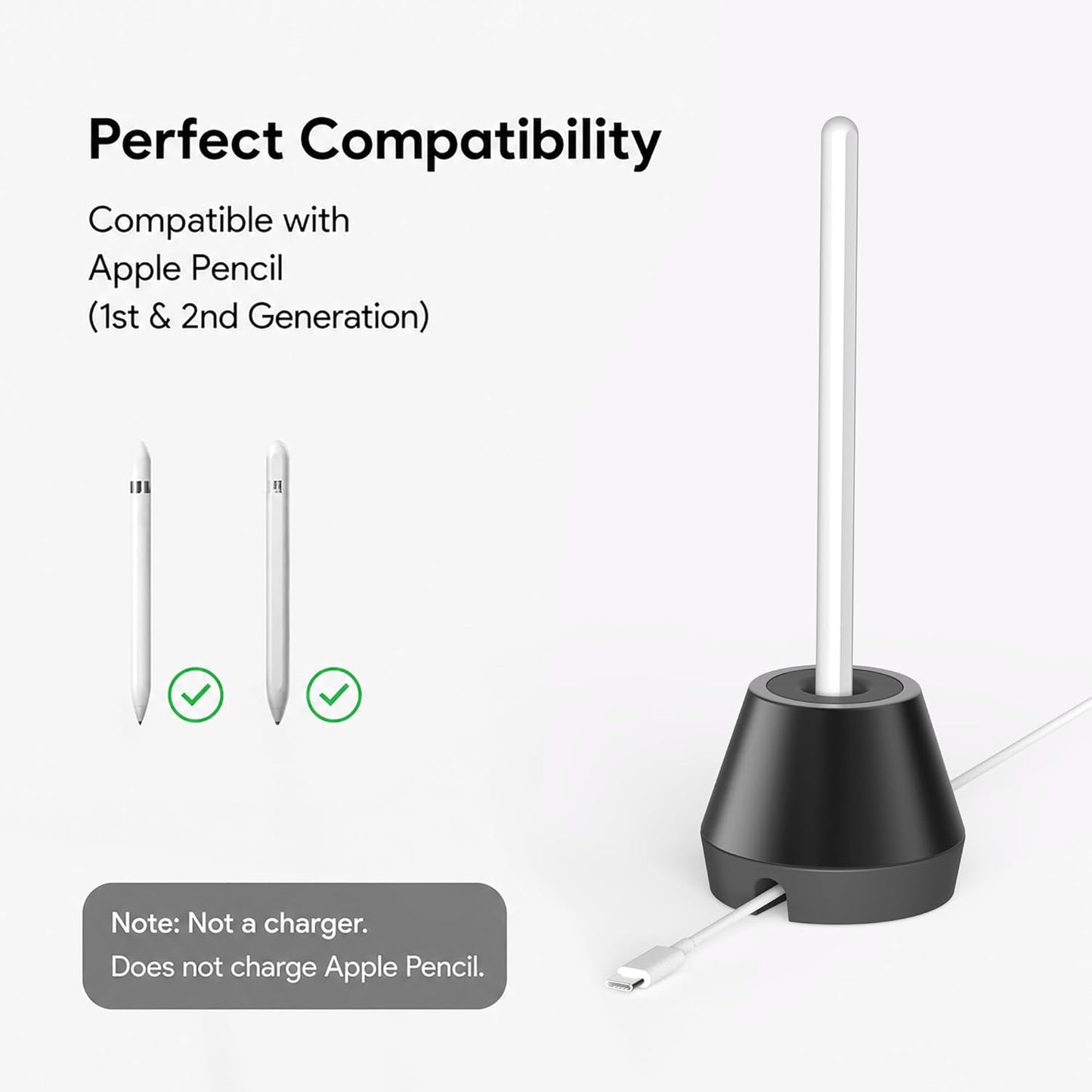 Aluminum Stylus Stand, 2-in-1 Desktop Pen Holder & Cable Organizer Compatible with Apple Pencil 1st/2nd Gen, Anti-Slip Silicone Base Desk Accessory (Black)