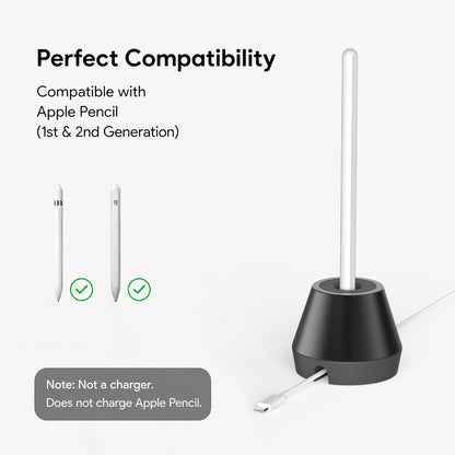 Aluminum Stylus Stand, 2-in-1 Desktop Pen Holder & Cable Organizer Compatible with Apple Pencil 1st/2nd Gen, Anti-Slip Silicone Base Desk Accessory (Black)