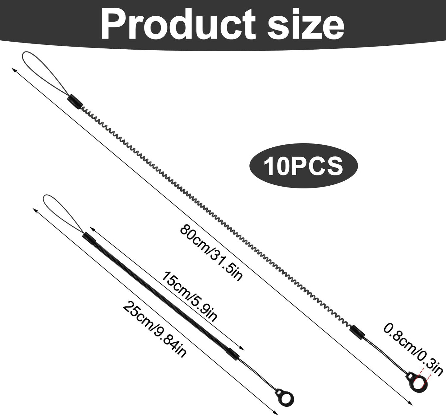 10pcs Pen Lanyards, Elastic Lanyard Tether with Silicone Rings Retractable Stylus Tether Clipboard Pen Strap Tablet Holder Anti-Lose Leash for Tethering Stylus to Touchscreen