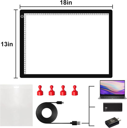 Big Sale ! A4 LED Light Box for Tracing, 60 LEDs Light Pad with Scale Ultra-Thin Continuously Brightness Adjustment USB LED Copy Board for Tracing, Tattoo Drawing or X-ray Viewing.