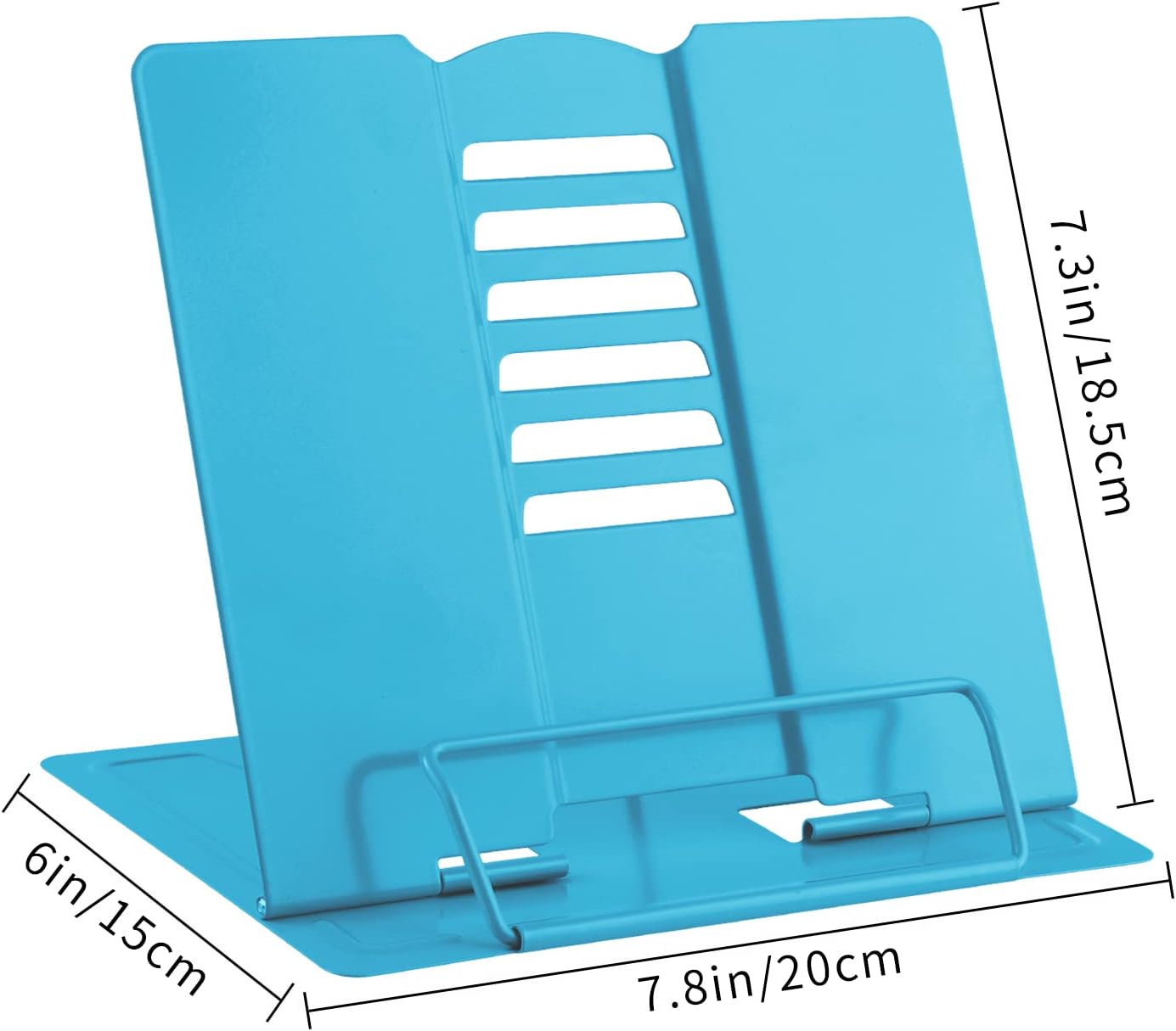 MSDADA Desk Book Stand Metal Reading Rest Book Holder Adjustable Cookbook Documents Holder Bookstands for Recipes Textbook Music Books, the First Day of School Gift for Students, Teachers (Light Blue)