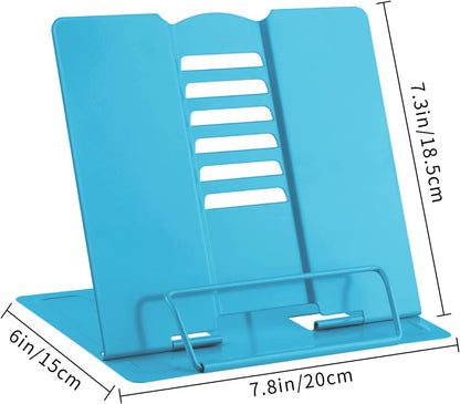 MSDADA Desk Book Stand Metal Reading Rest Book Holder Adjustable Cookbook Documents Holder Bookstands for Recipes Textbook Music Books, the First Day of School Gift for Students, Teachers (Light Blue)