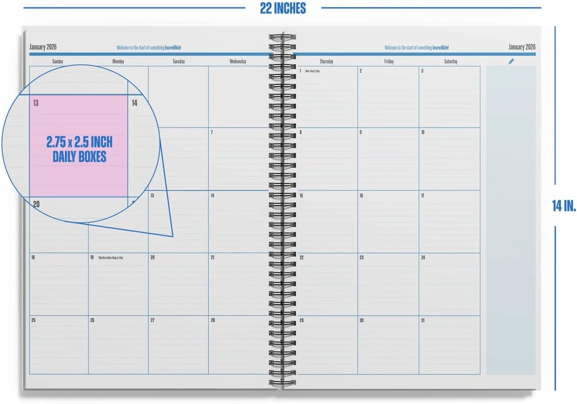 Academic Year Monthly Planner 2026–2027 – Mobile Desktop Calendar – Dry Erase Whiteboard – Fold-Out Design – Marker & Labels Included – 11x14" Expands to 22x14" – Navy Blue