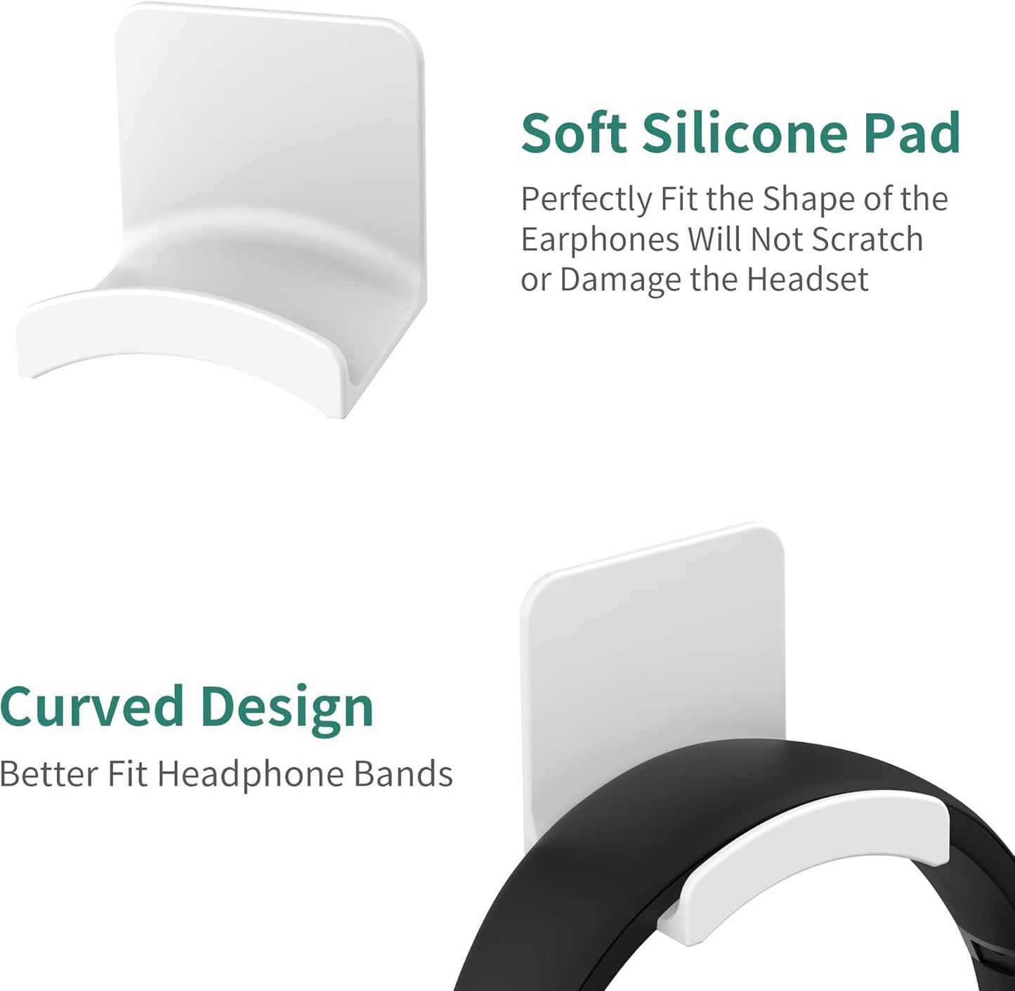 HomeMount Headphone Stand Headset Holder - Adhesive Gaming Headphone Hanger Hook Desk Mount for Most Headphone & Controller (White)
