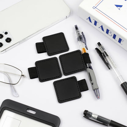 4-Pack Black Elastic Pen Loop Holders – Adhesive PU Leather Sleeves