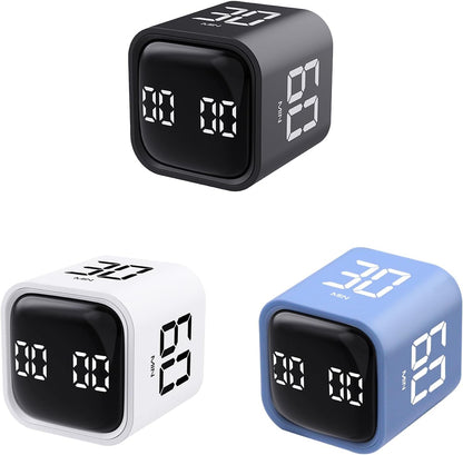 Productivity Timer Flip Gravity Sensor Cube Timer Countdown & Countup,Mute & Vibrate & Sound，5/10/30/60min & Custom Timing, Perfect for ADHD,Work,Learning,Kitchen Cooking (1Black)