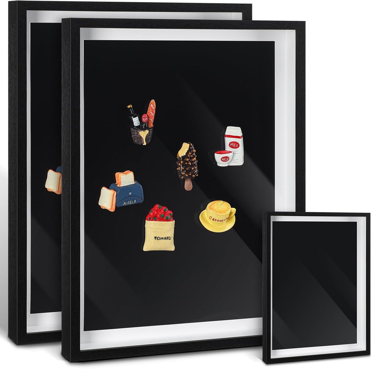 Vicenpal 1 Pcs Large Magnetic Board 16" x 12" Magnet Display Board Removable Souvenir Fridge Magnet Frames Case for Wall Dust Proof Magnetic Shadow Box for Wall Table Refrigerator (Black)