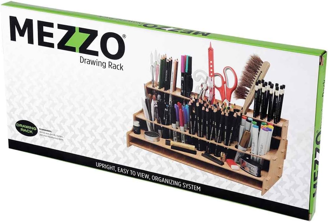 HG Art Concepts Mezzo Artist Drawing Rack - Wood Grain Laminate Multi Layer Desk Stand Professional Storage Display Organizer for Pens, Pencils, Drafting and all other Drawing Tools