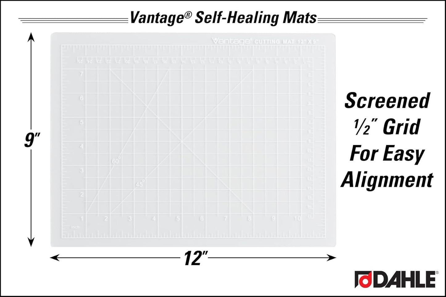 Dahle Vantage 10670 Premium Self-Healing Cutting Mat, 9"x12", 1/2" Grid, 5 Layers for Max Healing, Perfect for Crafts & Sewing, Black