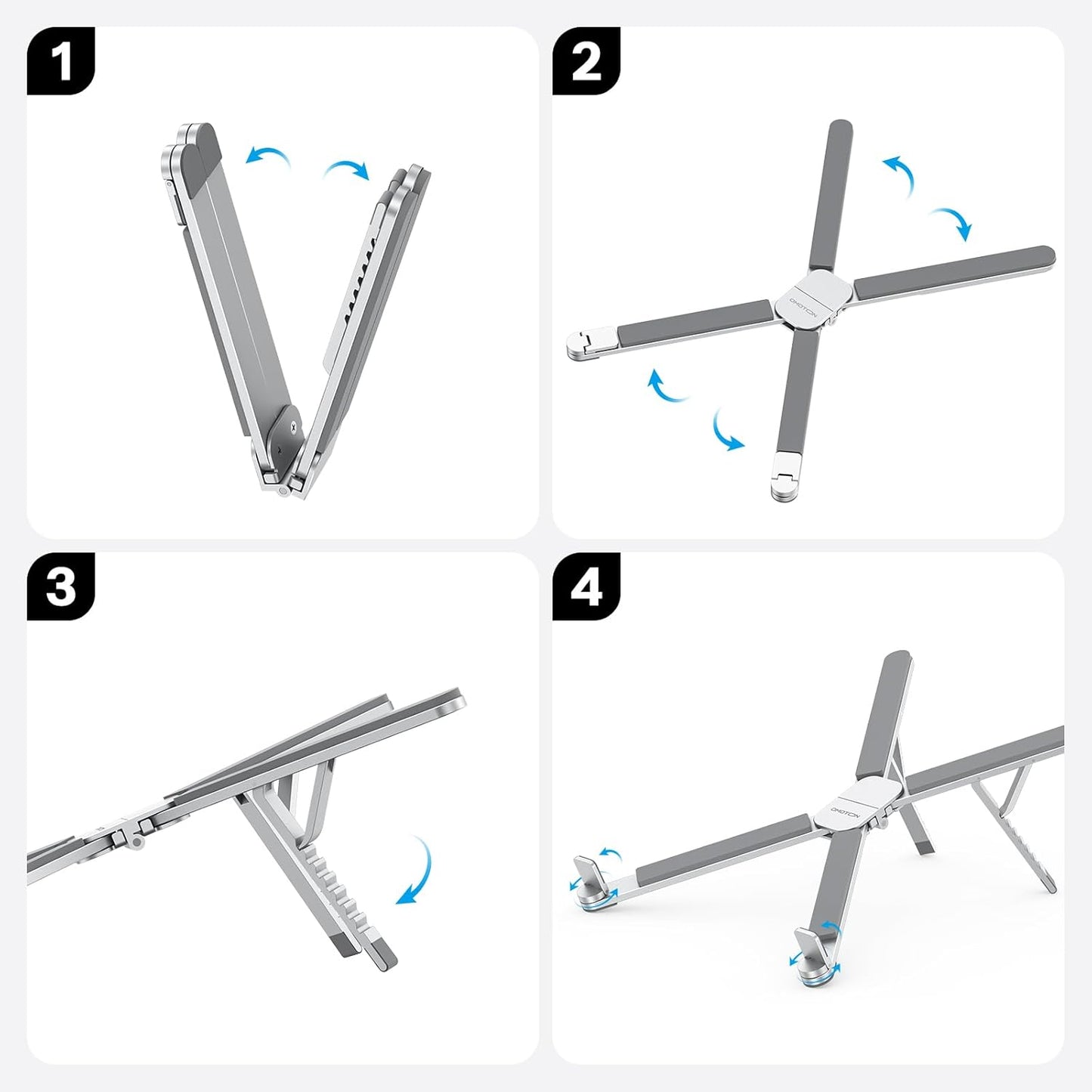 OMOTON LA15 Foldable & Portable Laptop Stand for Desk, [360° Support Feet+Lightweight] Tablet Stand for Desk and Travel, 6 Level Height Ergonomic Aluminum Computer Holder for 10-16" Laptops