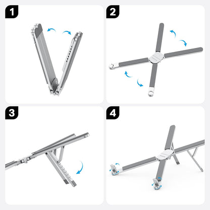 OMOTON LA15 Foldable & Portable Laptop Stand for Desk, [360° Support Feet+Lightweight] Tablet Stand for Desk and Travel, 6 Level Height Ergonomic Aluminum Computer Holder for 10-16" Laptops