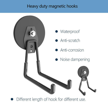 Heavy Duty Magnetic Hooks, Super Strong Garage Magnet Hooks, Magnetic Cable/Tool Holder with Anti-Slip Coating for Horse Trailer, Indoor & Outdoor Hanging Strong Black Magnetic Hook(4Pack)