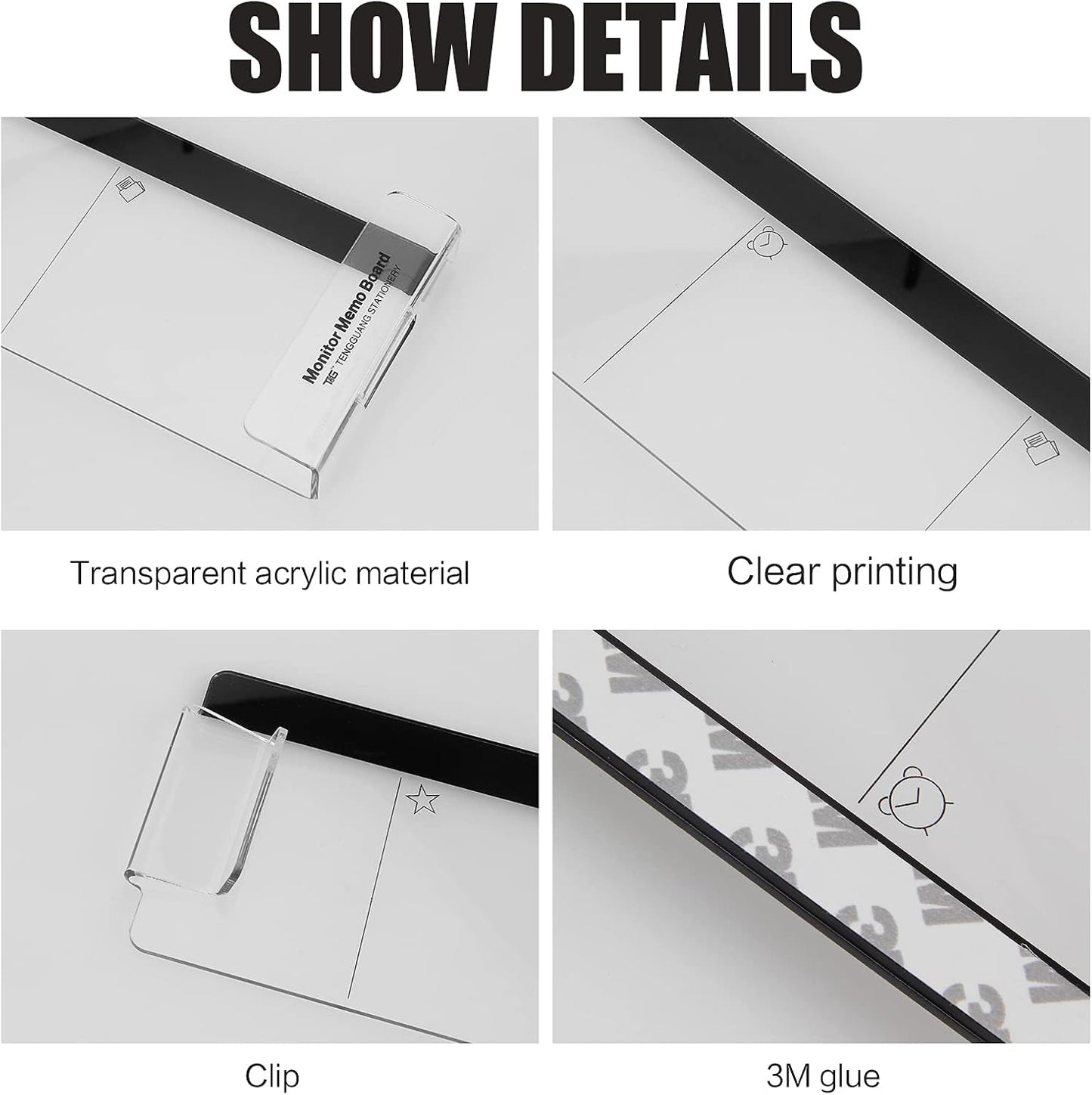 Monitor Memo Board - Multifunction Computer Transparent Side Panel Creative Desktop Easy to Use Suitable for Home Office Left and Right (2pcs)