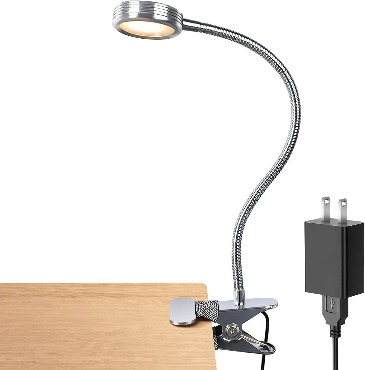 LEPOWER Clip on Light/Reading Lights/Book Light/Desk Lamp Color Changeable/Night Lights Clip on for Desk, Bed Headboard and Computers, Adapter Included (Black) Metal