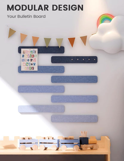 Fluxynara Cork Board Alternative Felt Strip Board 8-Pack 13"x2", Office Pin Board with 50 Push Pins, Adhesive Install for Bedroom Door & Home Office(Linen Dusk)