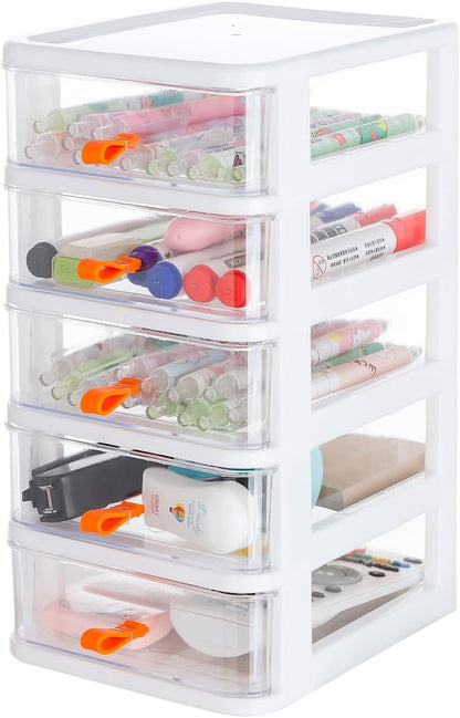 Gagee 3 Drawer Mini Desktop Unit,Plastic dressers with drawers for Arts and Crafts, Small Tools, Sewing Accessories, Stationary, and Hardware,Clear/White Frame