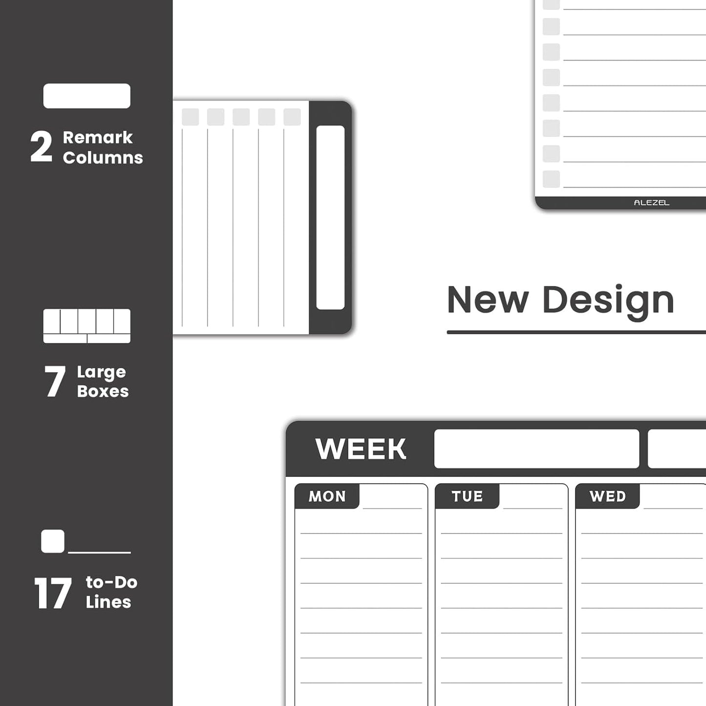 ALEZEL Magnetic Weekly Calendar Whiteboard for Fridge, Refrigerator Dry Erase Weekly White Board, Includes Magnetic Weekly Planner for Fridge with 2 List Boards, 4 Markers + Eraser