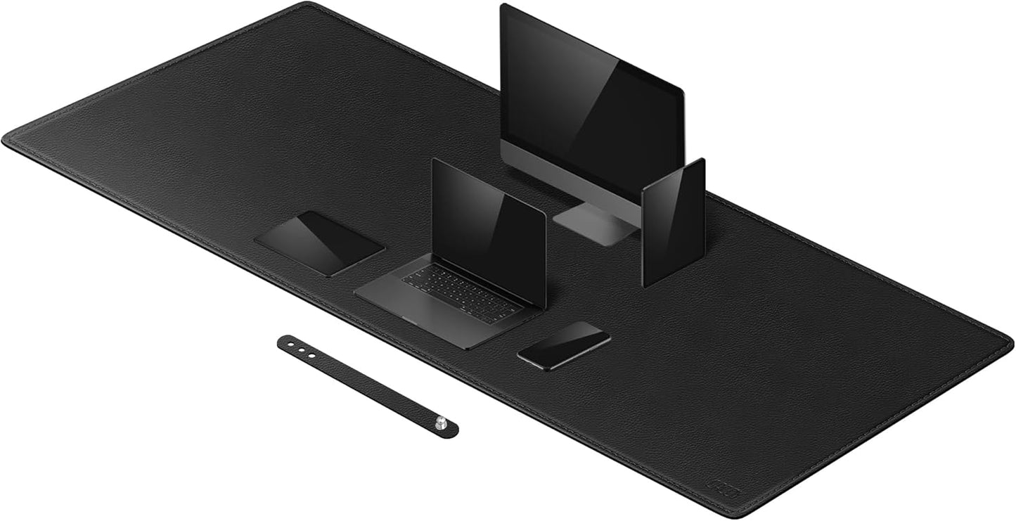 Cacoy 36" x 20" Leather Desk Mat for Home Office, Extra Large PU Leather Desk Pad Blotters, Waterproof Computer Keyboard Mat, Extended Gaming Mouse Pad, Desk Protector for Desktop and PC Laptop, Black