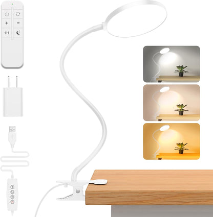 iFalarila Reading Light with Remote, LED Desk Lamp Clip on [1H Timer & Nightlight] RA>95 Dimmable Flexible Gooseneck, Reading Lamp with Clamp for Table - 3.5'' (Adapter Included)