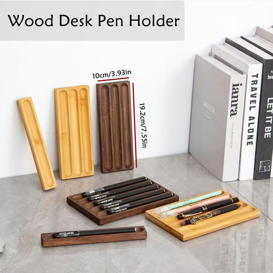 Pen holder Organizer of Office desks, Walnut Desk Pen Stand,Wave Pen Tray Accessory,Suitable for School,Home,Desktop Office Art Accessories(Walnut, 3 Grid).