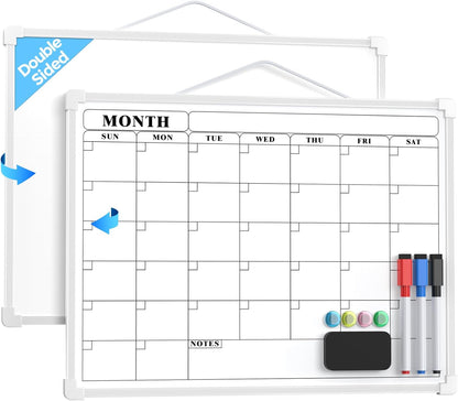 MaxGear Monthly Calendar Dry Erase Board for Wall, 16"x12" Small Hanging Double-Sided White Board, Portable Whiteboard for Planning, Drawing, Memo, to Do List, School, Home, Kitchen, Office